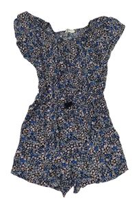 Černo-modro-růžový květovaný lehký kraťasový overal H&M