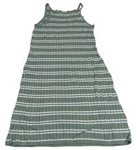 Khaki-bílé pruhované žebrované úpletové šaty H&M