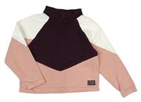 Vínovo-starorůžovo-bílá crop mikina H&M