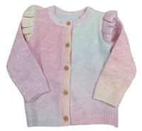 Růžovo-světlemodro-lila propínací svetr s volánky Matalan