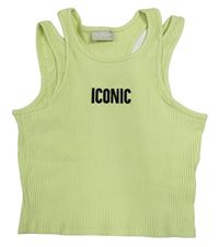 Zelenkavý žebrovaný crop top s nápisem Matalan
