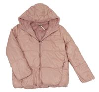 Růžová šusťáková zimní bunda s kapucí Benetton