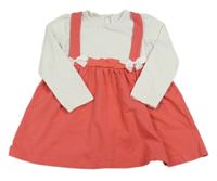 Bílo-korálové bavlněné šaty s mašlemi