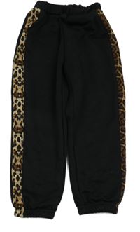 Černé tepláky s pruhem s leopardím vzorem
