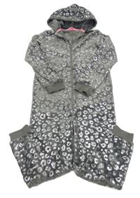 Tmavošedá vzorovaná třpytivá chlupatá kombinéza s kapucí Primark