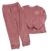 2set - Starorůžová plyšová mikina se srdcem s nápisem + tepláky George