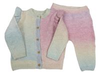 2set - Duhový propínací svetr s volánky + pletené tepláky Tu