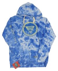 Nové - Modrá batikovaná mikina s potiskem a kapucí