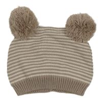 Hnědo-smetanová pruhovaná čepice s bambulemi Next