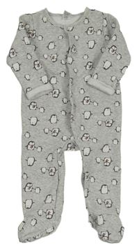 Šedý melírovaný teplákový overal s tučňáky Topomini