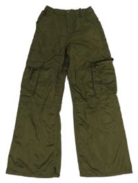 Khaki saténové wide leg cargo kalhoty H&M