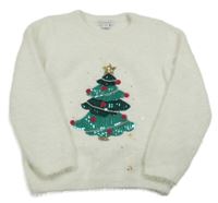 Smetanový chlupatý svetr se stromkem z flitrů Primark