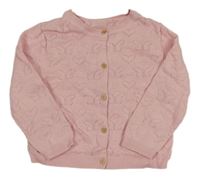 Růžový propínací svetr s perforovanými motýly a srdíčky Nutmeg