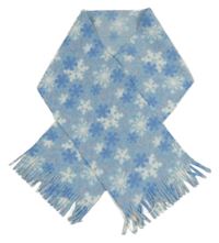 Světlemodrá fleecová šála s vločkami a třásněmi