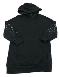 Černé teplákové šaty s kamínky a kapucí Next