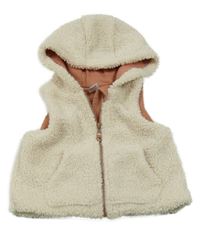 Béžová huňatá podšitá vesta s kapucí Tu