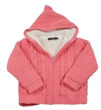 Tmavorůžový zateplený propínací svetr s kapucí George