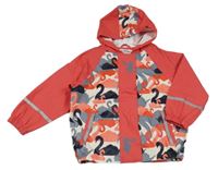 Červeno-barevná nepromokavá bunda s labutěmi a kapucí Lupilu