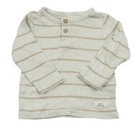 Světlešedo-hnědé pruhované žebrované triko s knoflíky Topomini