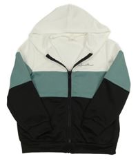 Bílo-zelenošedo-černá propínací mikina s nápisem a kapucí Shein