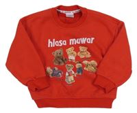 Červená zateplená mikina s medvědy