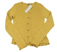 Nové - Okrový žebrovaný propínací lehký svetr George