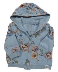 Modrá květovaná propínací mikina s kapucí Next