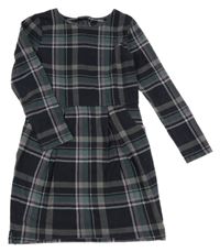 Tmavomodro-růžovo-zelené kostkované šaty