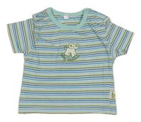 Bílo-modro-zelené pruhované tričko se slonem