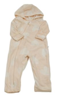 Světlerůžová fleecová kombinéza se srdíčky a kapucí