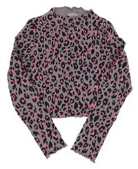 Levandulové žebrované crop triko s leopardím vzorem Matalan