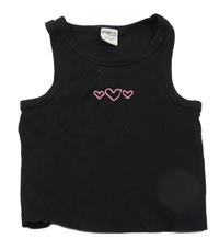 Černý žebrovaný crop top se srdíčky Page One Young