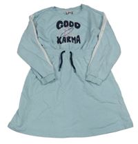 Světlemodré teplákové šaty s atomem a nápisem Pocopiano