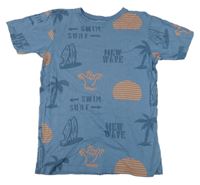 Modré tričko s palmami a surfy Primark