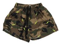 Hnědo-khaki-černé army plážové kraťasy se žraloky