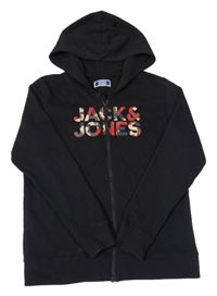 Černá propínací mikina s logem a kapucí Jack & Jones