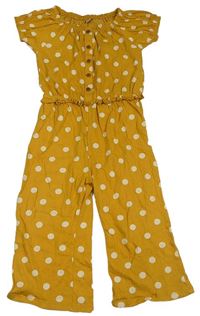 Okrový puntíkatý culottes overal Tu