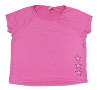 Neonově růžové sportovní crop tričko s hvězdami Yigga