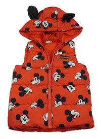 Červená šusťáková zateplená vesta s Mickeym a kapucí Disney