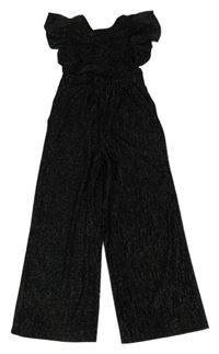 Černo-stříbrný sametový kalhotový overal Matalan