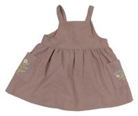 Pudrové fialové manšestrové šaty s kapsami s výšivkou květů Tu