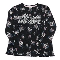 Černé květované triko s nápisem Y.F.K.