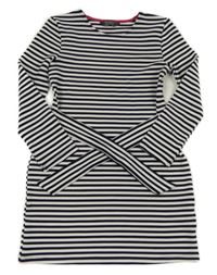 Bílo-tmavomodré pruhované žebrované šaty s páskem Primark