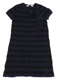 Tmavomodro-černé pruhované pletené šaty s volánkem H&M
