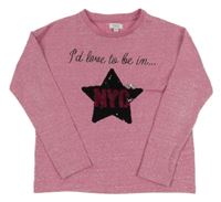 Růžové třpytivé úpletové triko s nápisem a hvězdou z flitrů ovs