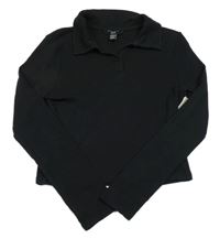 Černé crop žebrované triko s límečkem New Look