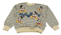 Béžovo-modrá pruhovaná lehká oversize mikina s Mickeym 