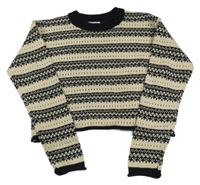 Béžovo-černý pruhovaný perforovaný crop svetr Primark