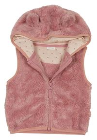 Růžová kožešinová vesta s kapucí Next