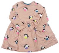 Starorůžové puntíkaté bavlněné šaty s tučňáky M&S